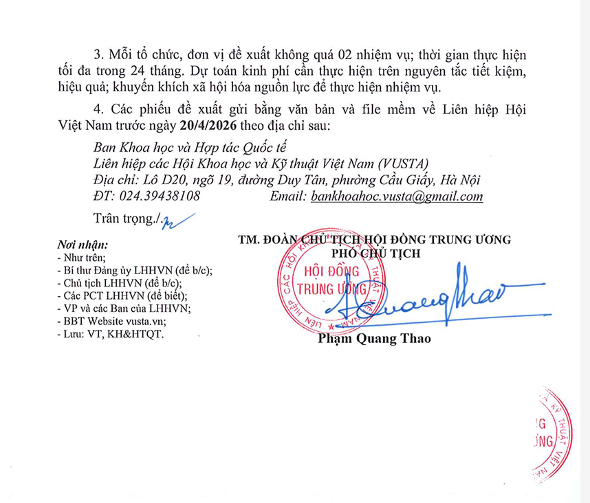 VACNE thông báo đề xuất nhiệm vụ khoa học, công nghệ và đổi mới sáng tạo năm 2027